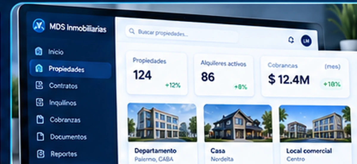 Vista representativa de un sistema de gestión inmobiliaria
